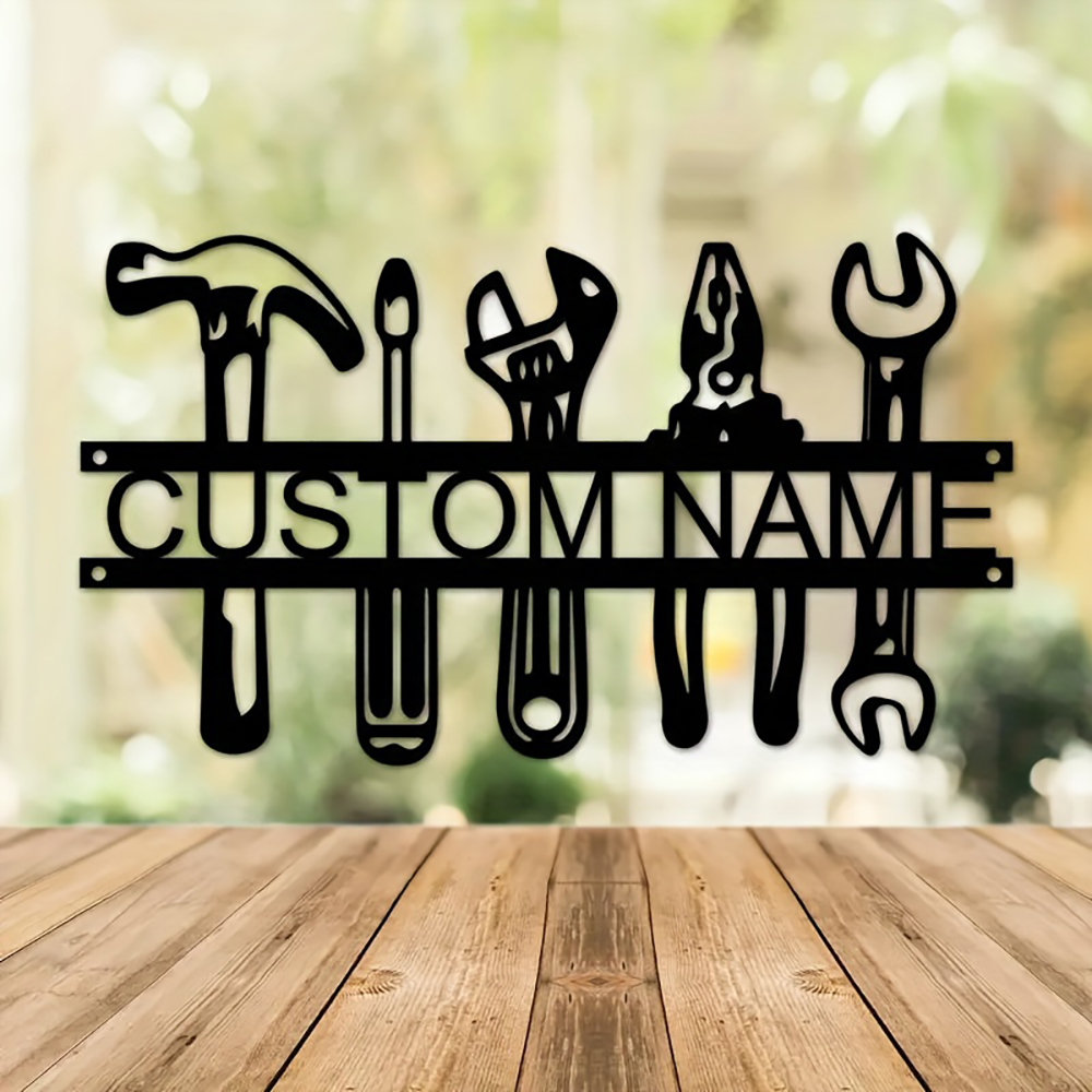 Workshop Tools And Names - Aangepaste naam industriële stijl ijzeren muurkunst