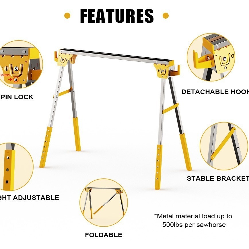 Workbench Portable Fold - Metalen zaagpaard/zaagstandaard, draagbare werkbank van zwaar