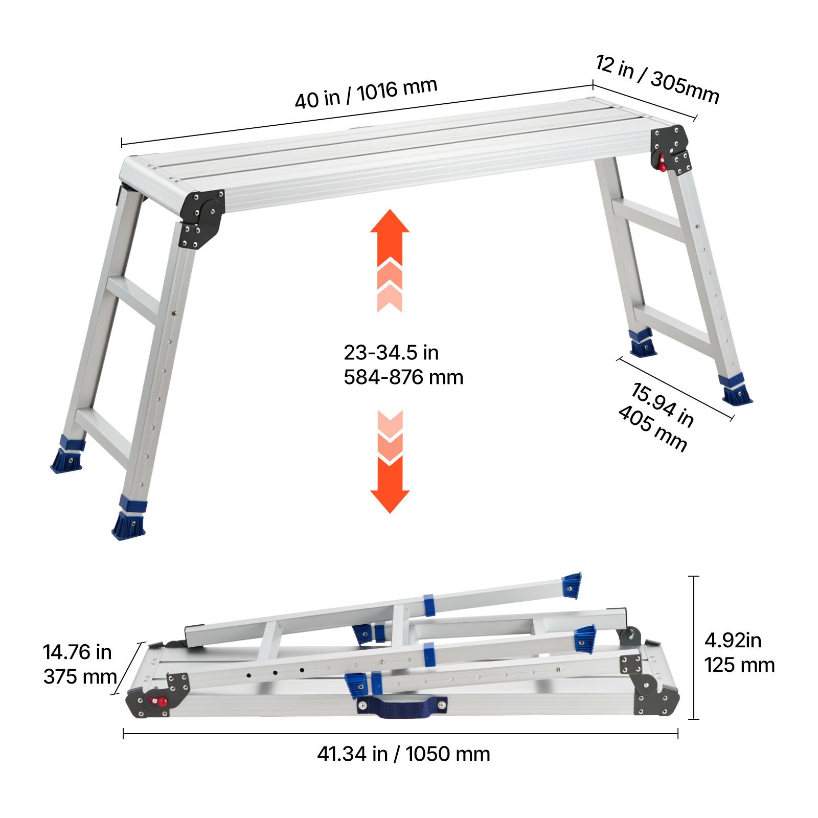 Workbench Portable Fold - Inklapbaar werkplatform, verstelbare hoogte 23-34,5 inch,